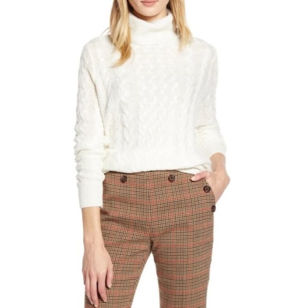 Halogen X Atlantic-Pacific Cable Knit Turtleneck Sweater